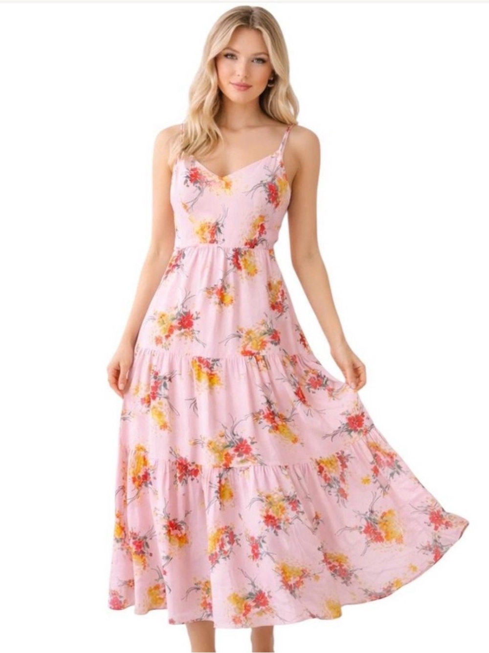 J. Crew Pink Floral Tiered Maxi Dress Spaghetti Strap Cottagecore garden size 8T